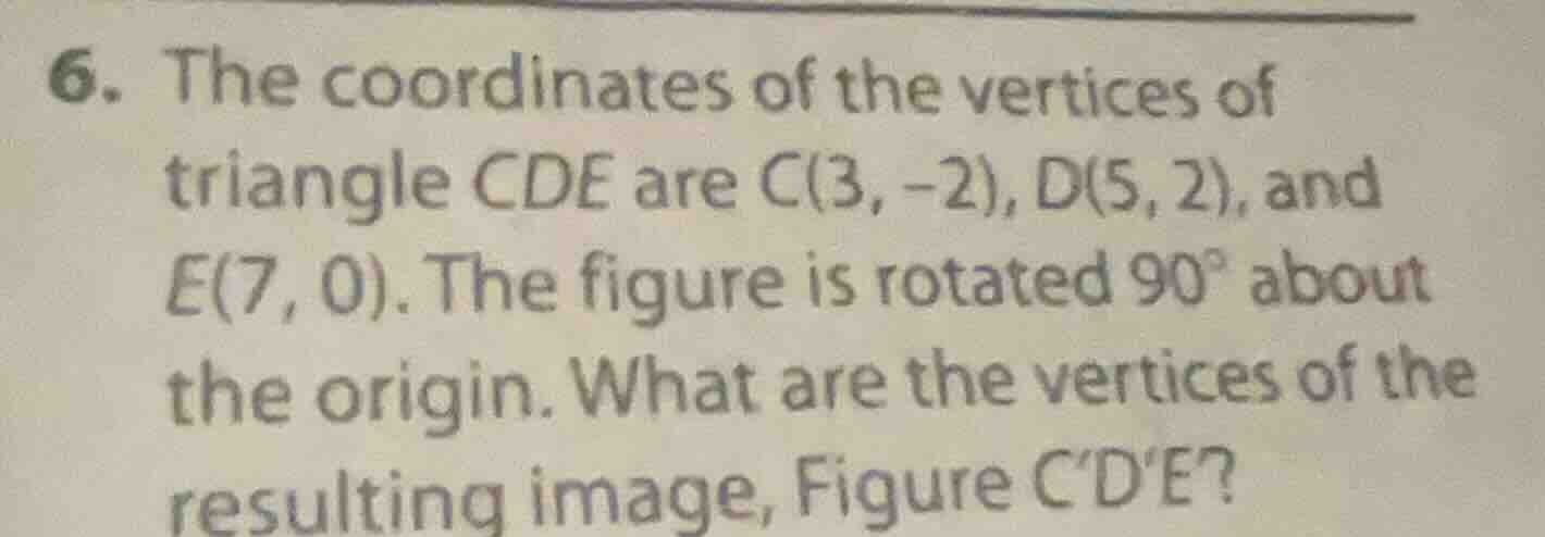 6. the coordinates of the vertices of triangle cde are c(3, -2), d(5, 2…