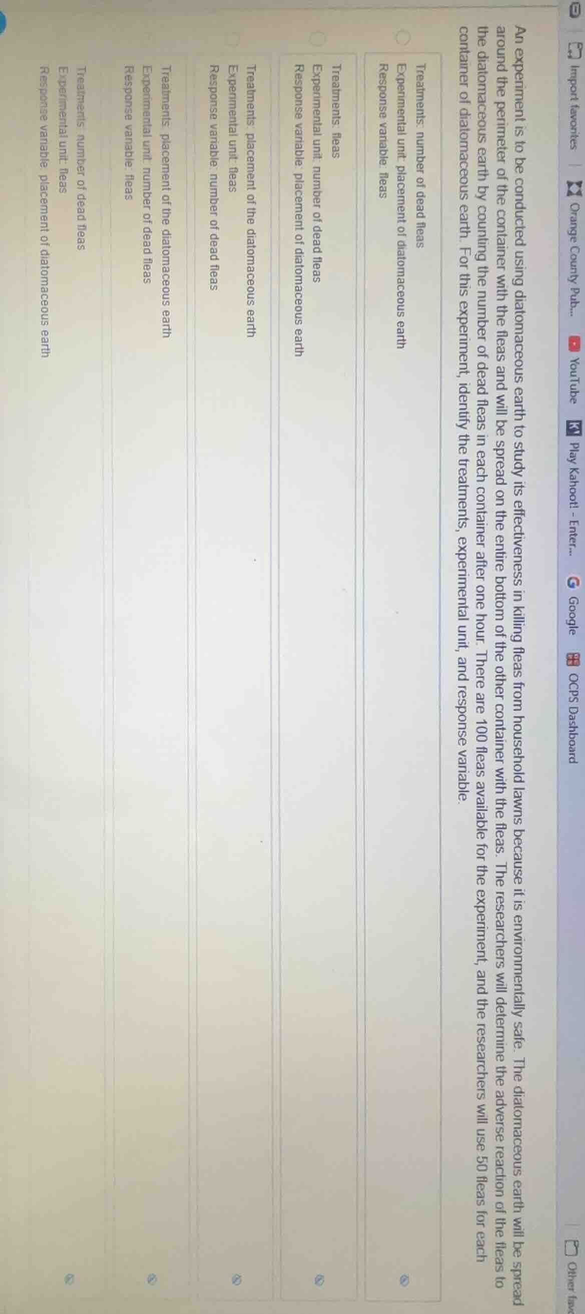 an experiment is to be conducted using diatomaceous earth to study its …