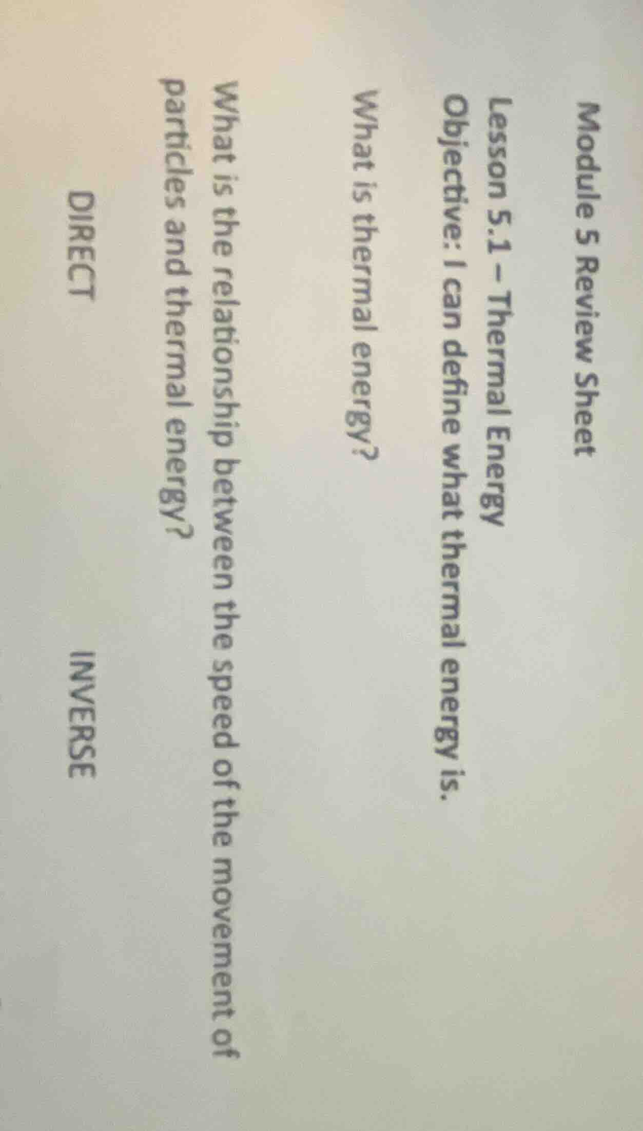 module 5 review sheet lesson 5.1 – thermal energy objective: i can defi…