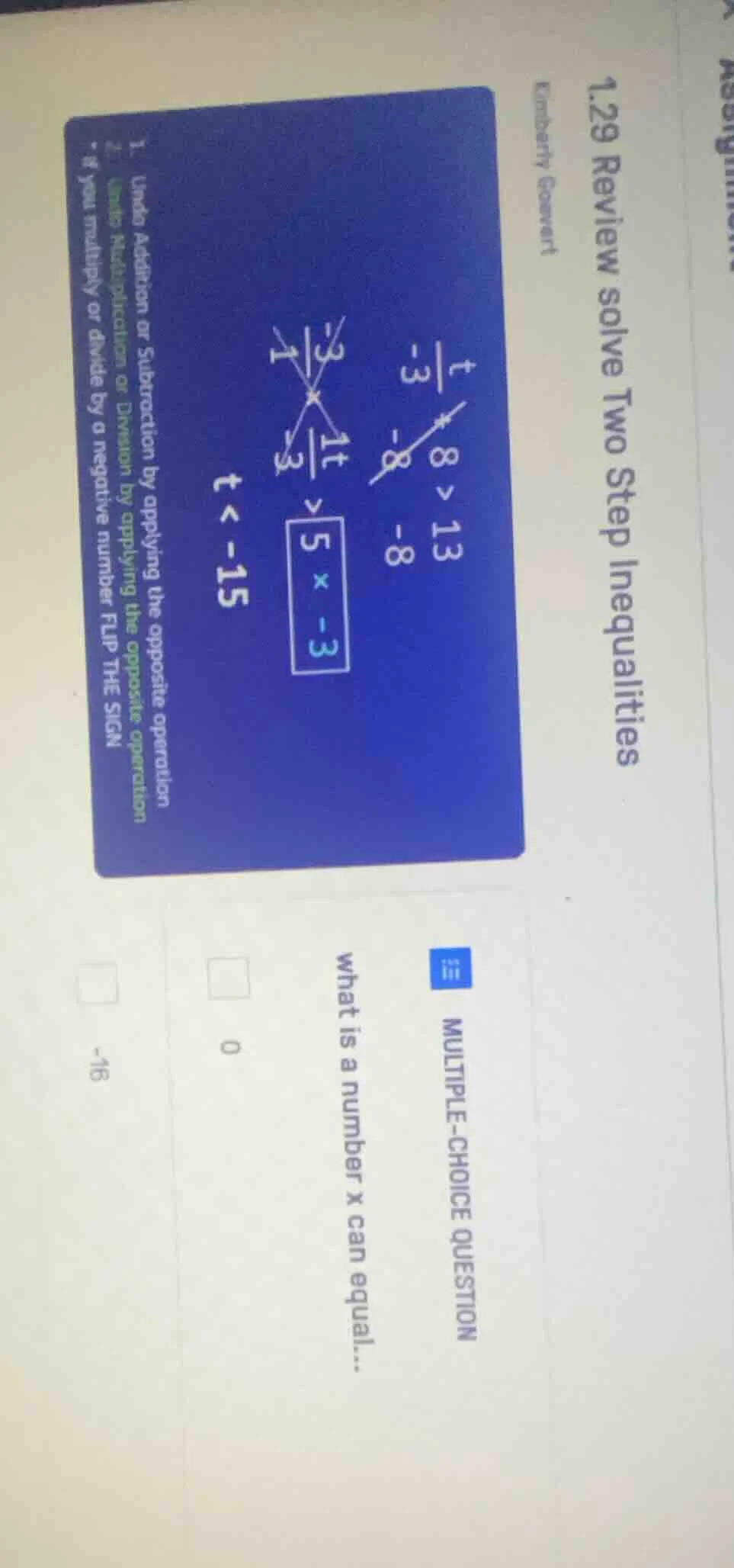 1.29 review solve two step inequalities kimberly gossett multiple - cho…