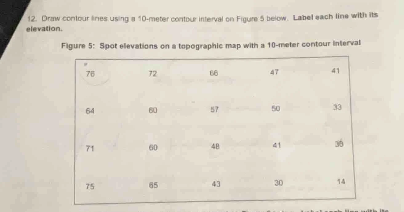 12. draw contour lines using a 10-meter contour interval on figure 5 be…
