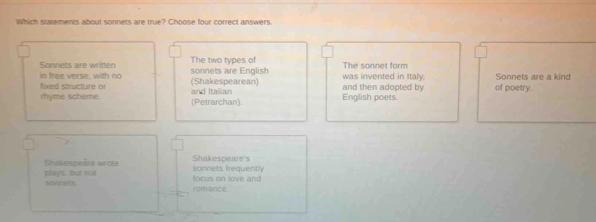 which statements about sonnets are true? choose four correct answers. s…