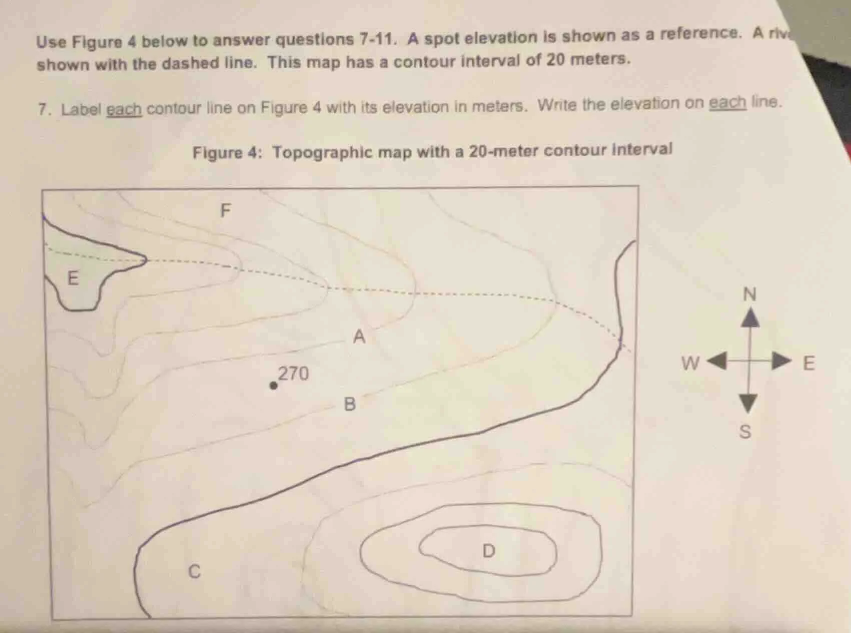 use figure 4 below to answer questions 7-11. a spot elevation is shown …