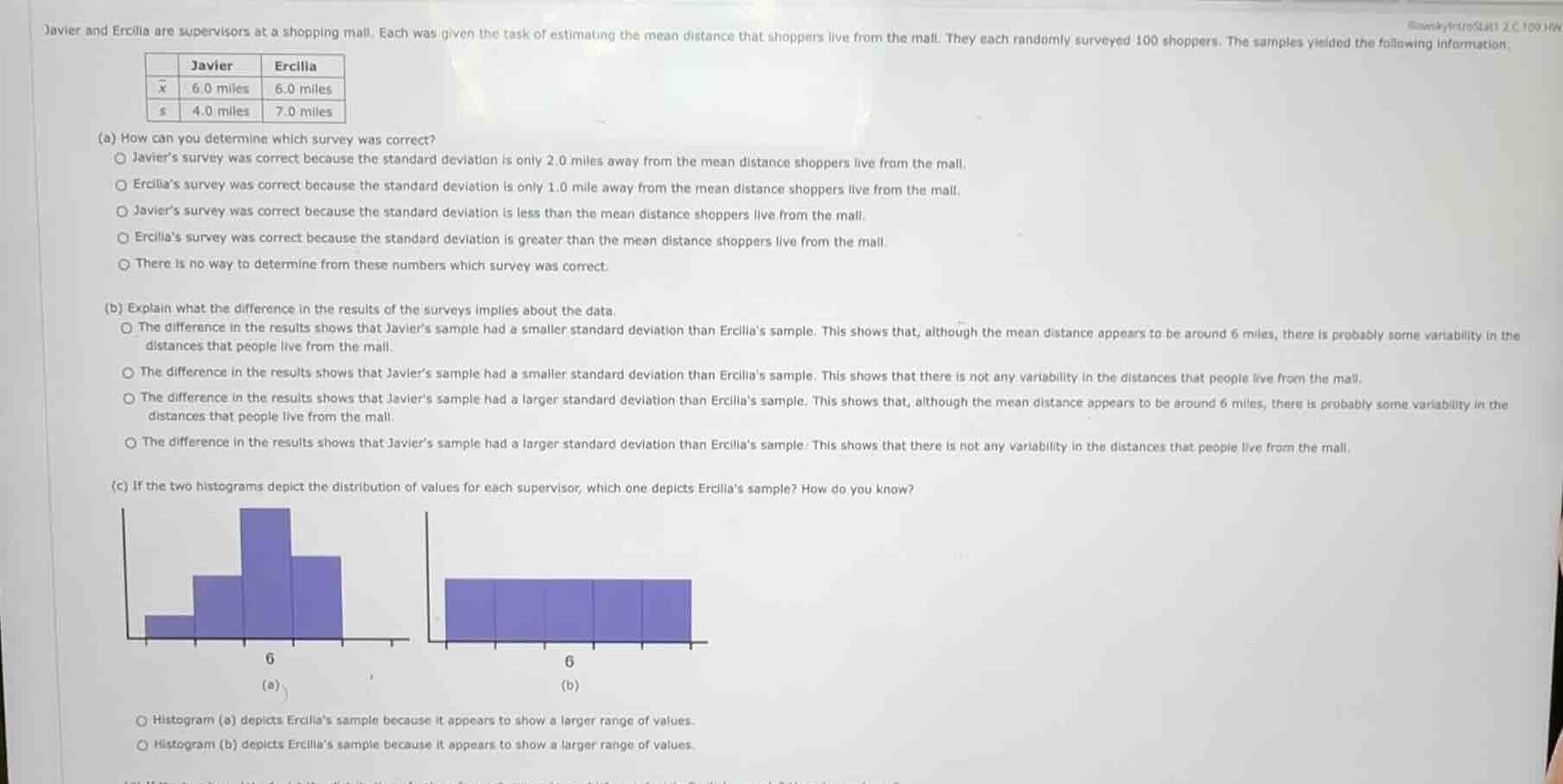 javier and ercilia are supervisors at a shopping mall. each was given t…