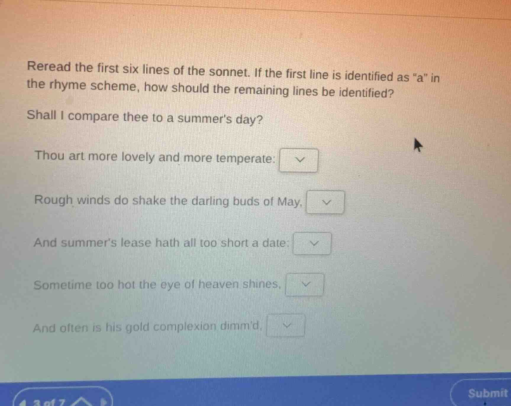 reread the first six lines of the sonnet. if the first line is identifi…