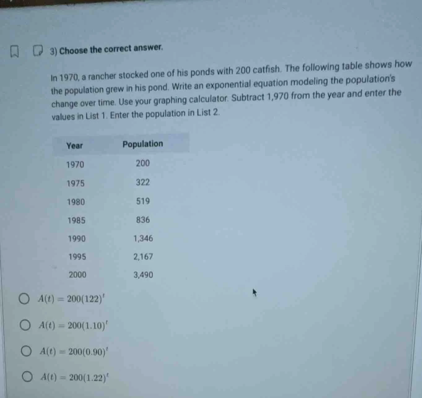 3) choose the correct answer. in 1970, a rancher stocked one of his pon…