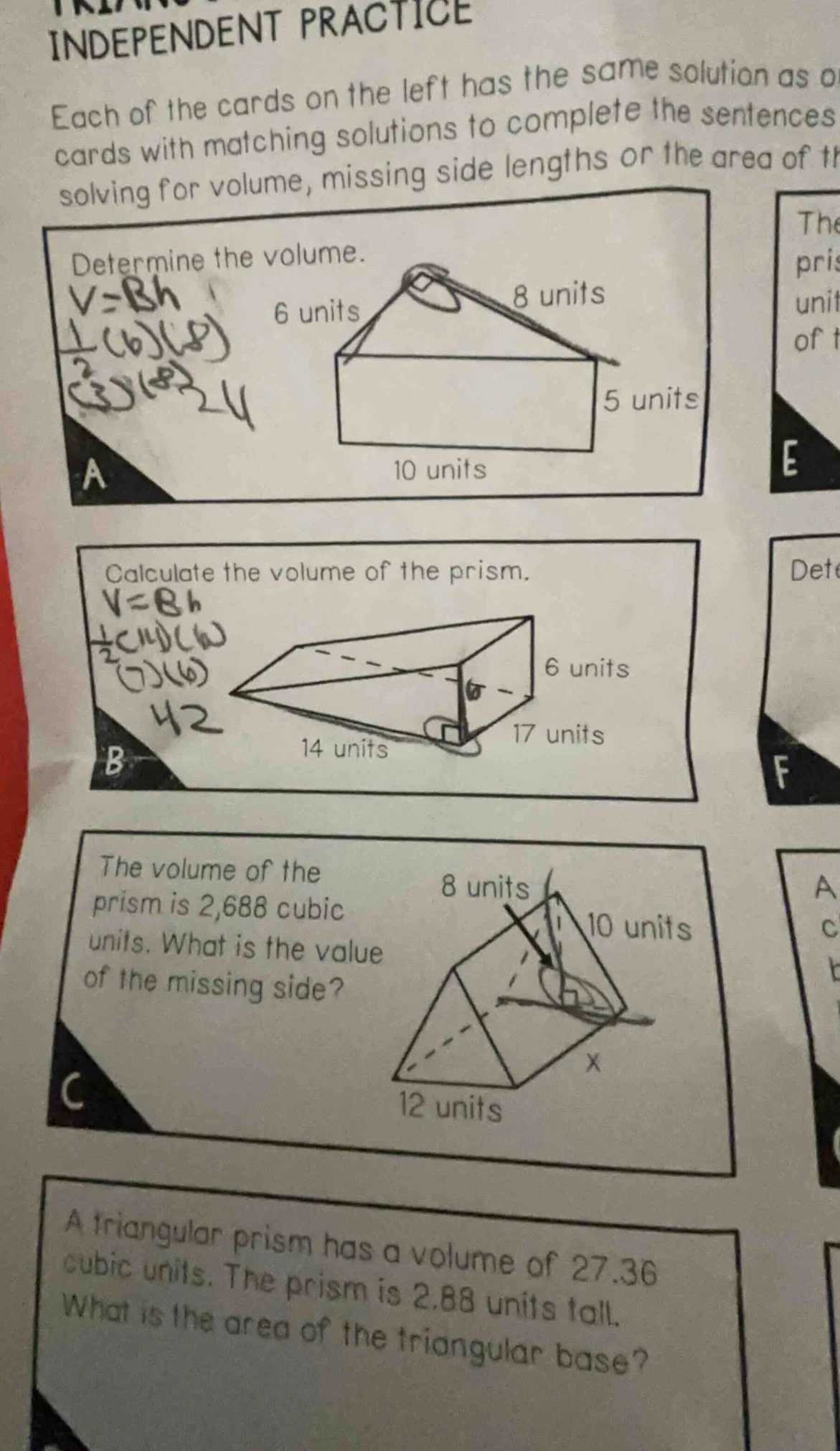 independent practice each of the cards on the left has the same solutio…