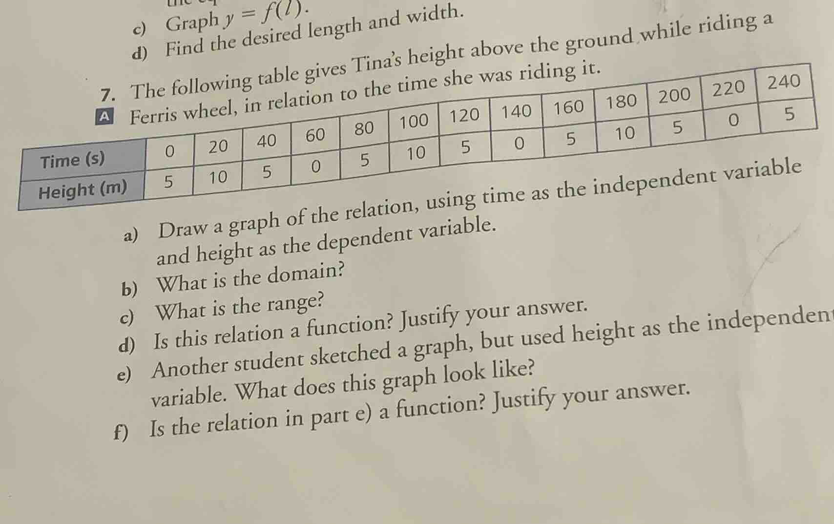 c) graph ( y = f(l) ). d) find the desired length and width. 7. the fol…