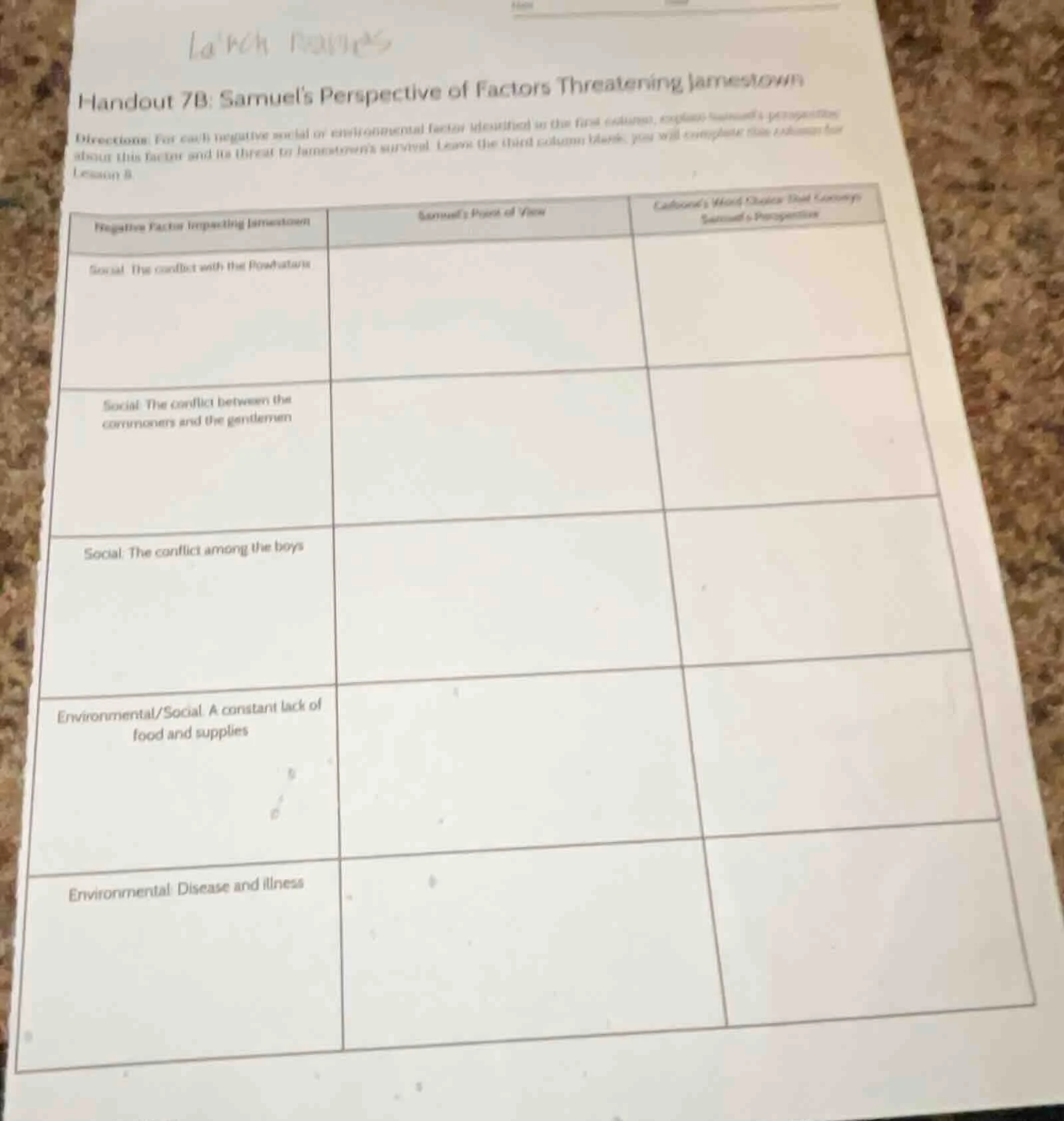 handout 7b: samuel’s perspective of factors threatening jamestown direc…