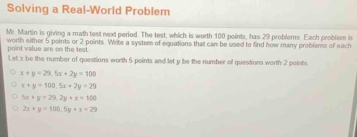 solving a real - world problem mr. martin is giving a math test next pe…