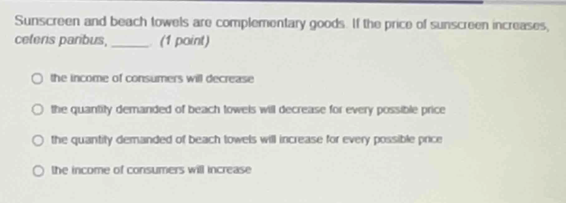 sunscreen and beach towels are complementary goods. if the price of sun…
