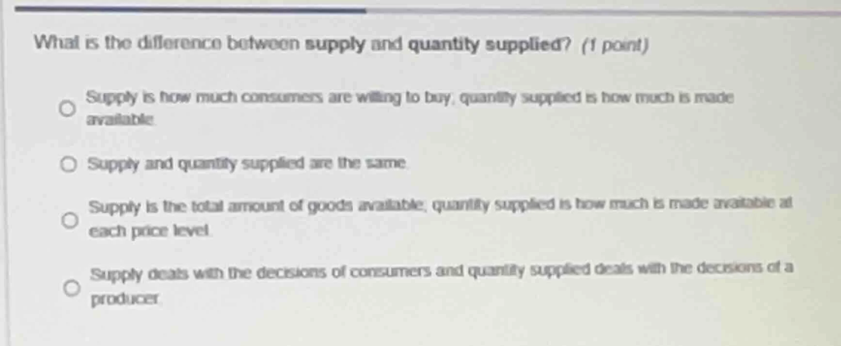 what is the difference between supply and quantity supplied? (1 point) …