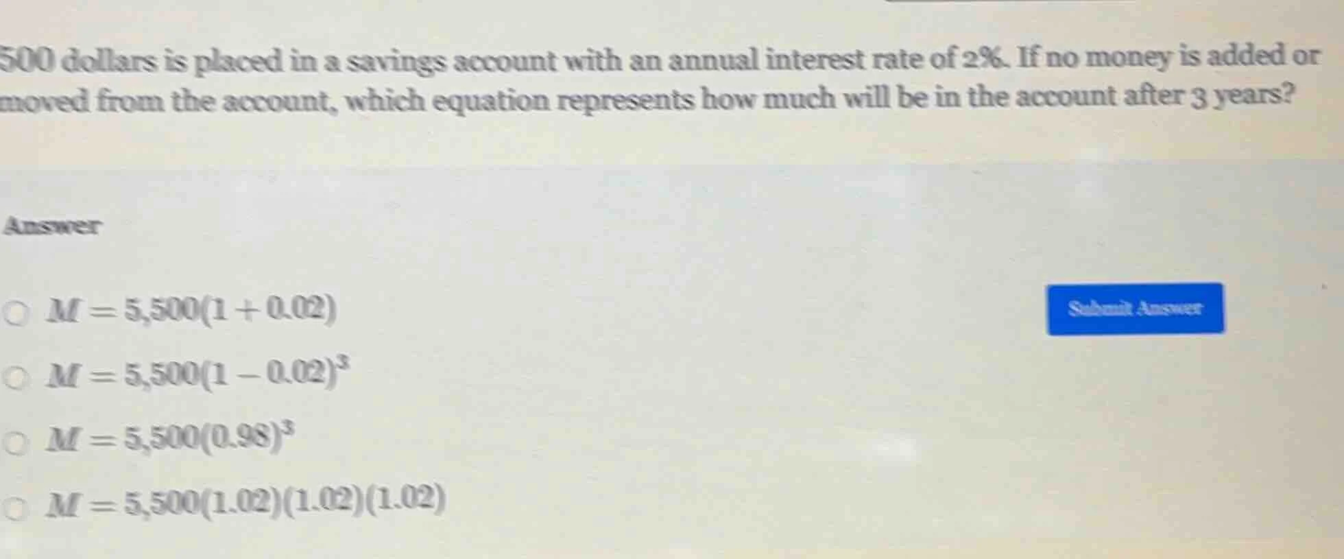 500 dollars is placed in a savings account with an annual interest rate…