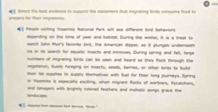 select the best evidence to support the statement that migrating birds …