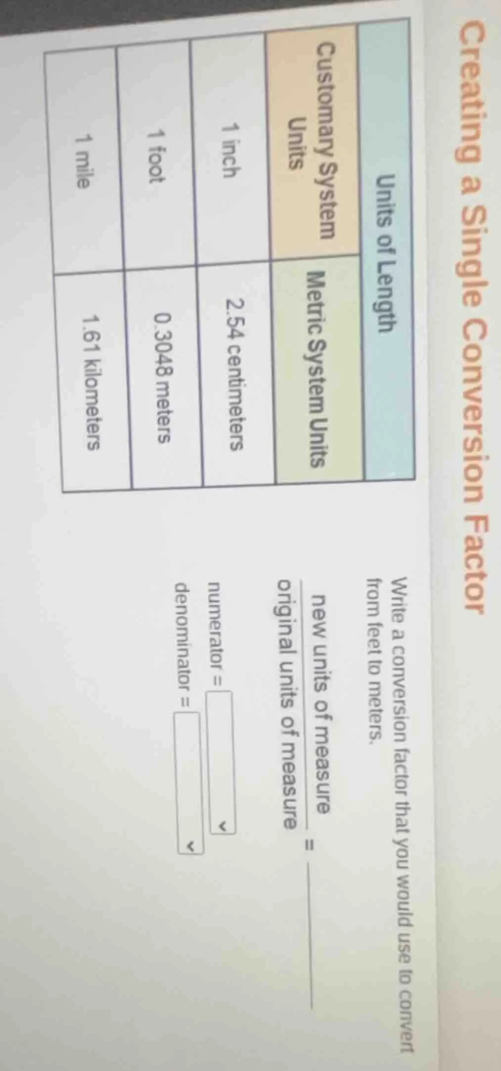 creating a single conversion factor units of length customary system un…