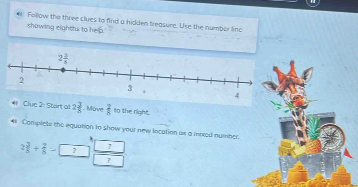 follow the three clues to find a hidden treasure. use the number line s…