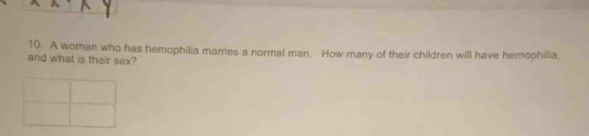 10. a woman who has hemophilia marries a normal man. how many of their …