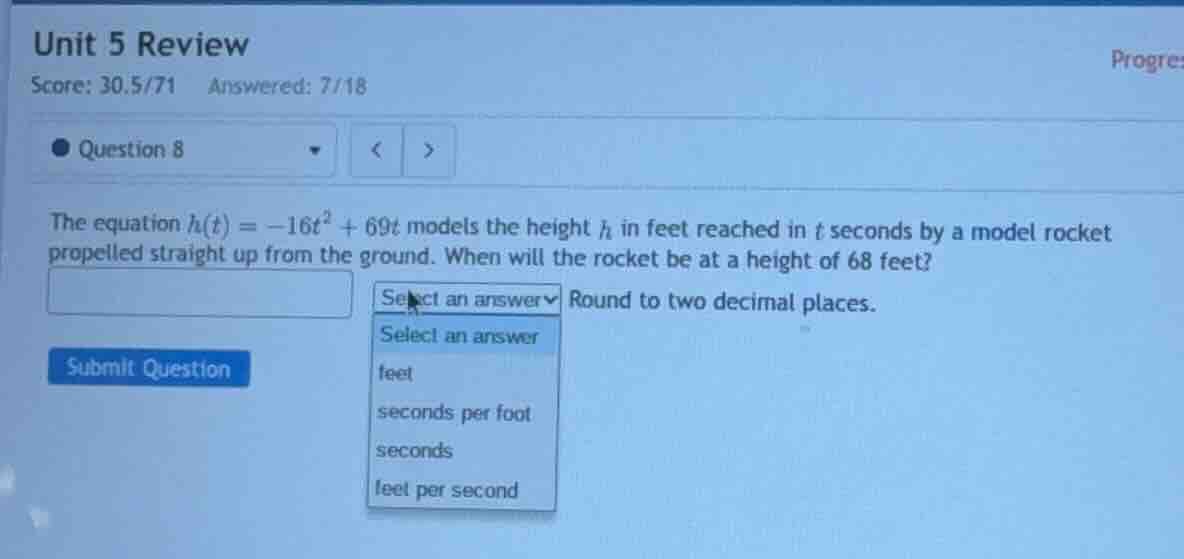 unit 5 review score: 30.5/71 answered: 7/18 question 8 the equation ( h…