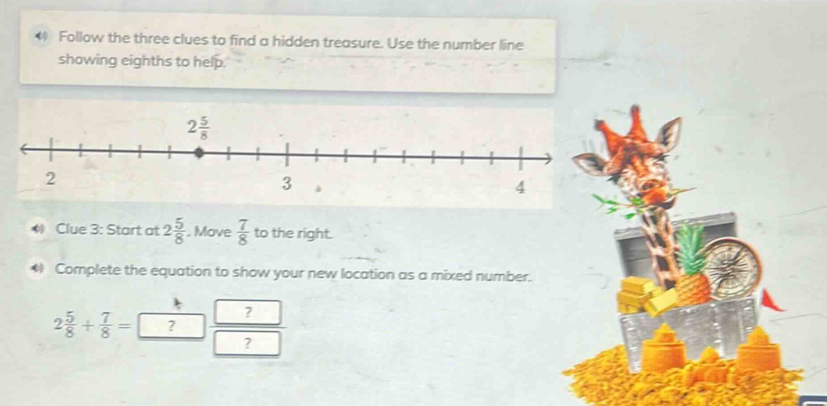 follow the three clues to find a hidden treasure. use the number line s…