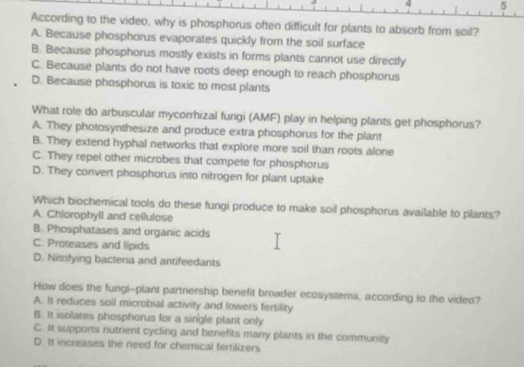according to the video, why is phosphorus often difficult for plants to…