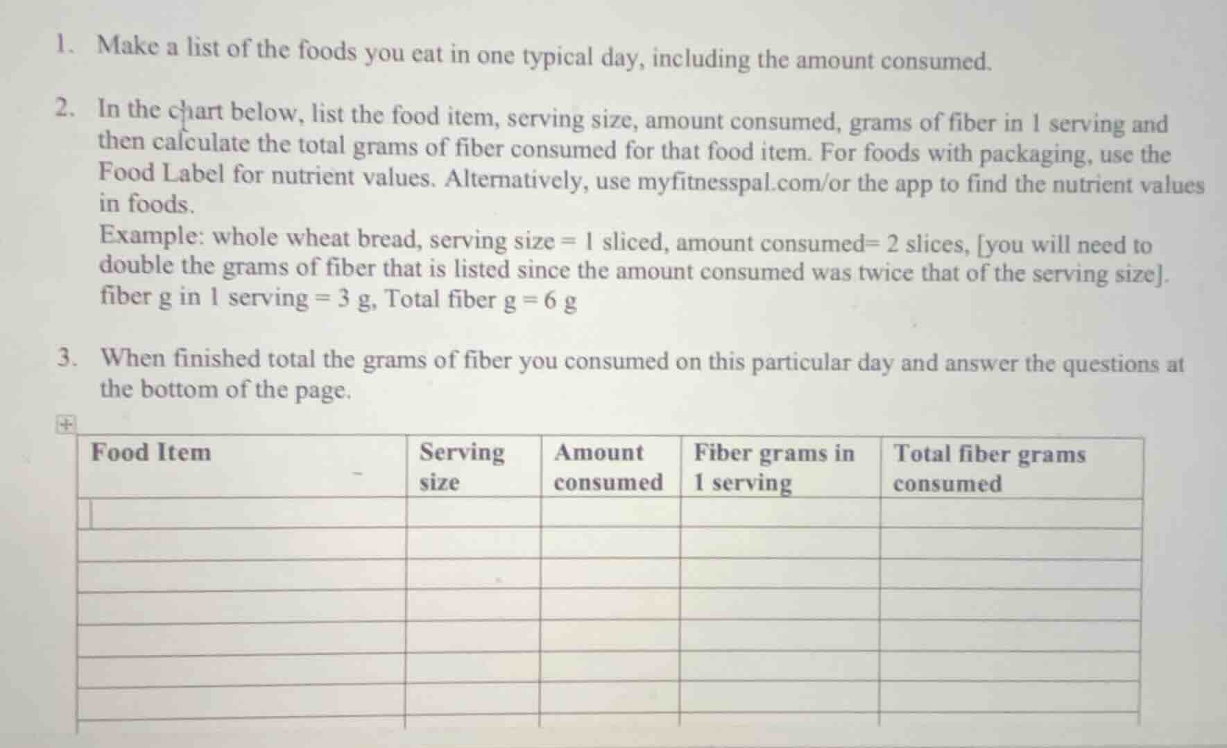 1. make a list of the foods you eat in one typical day, including the a…