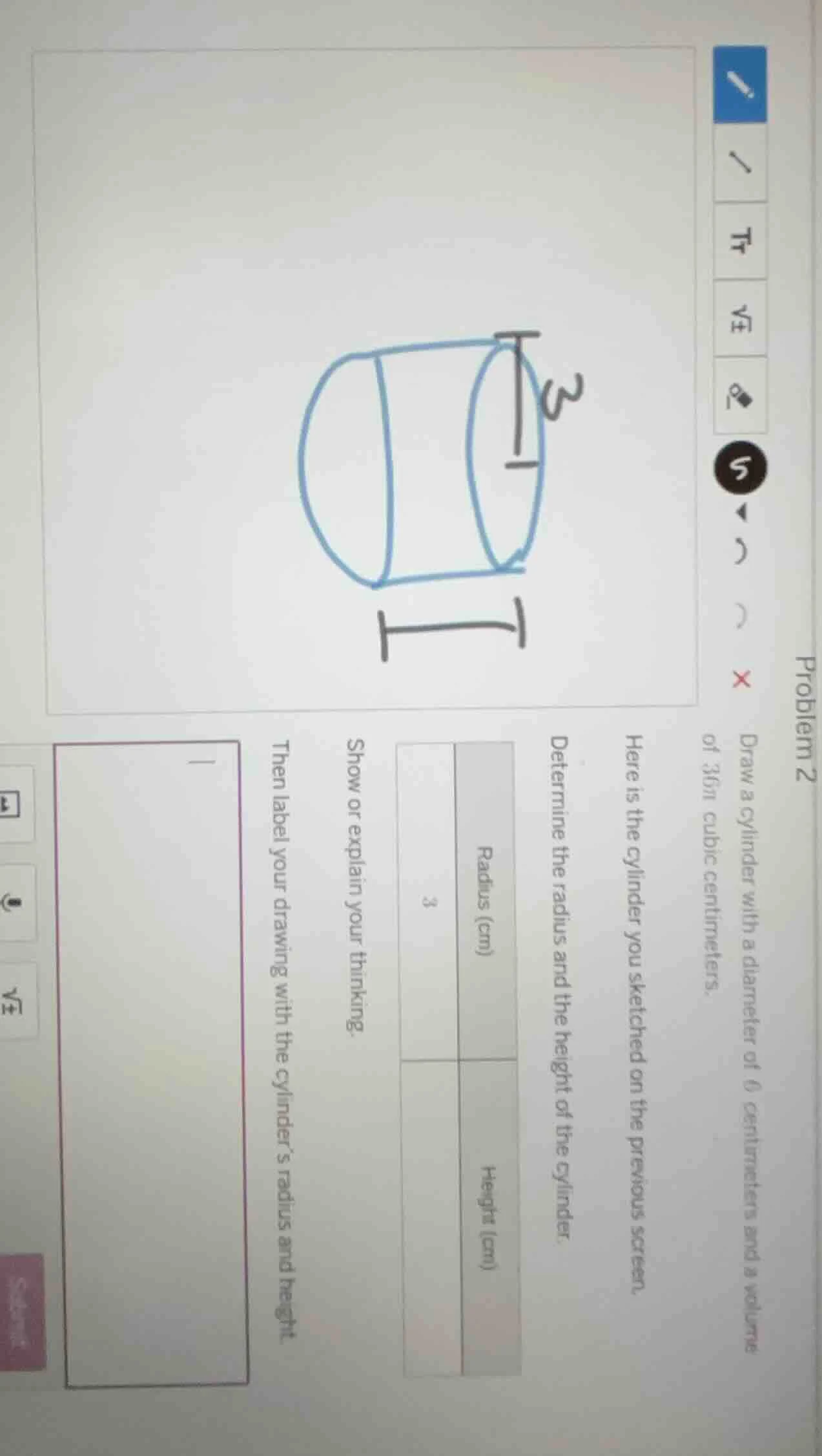 problem 2 draw a cylinder with a diameter of 6 centimeters and a volume…