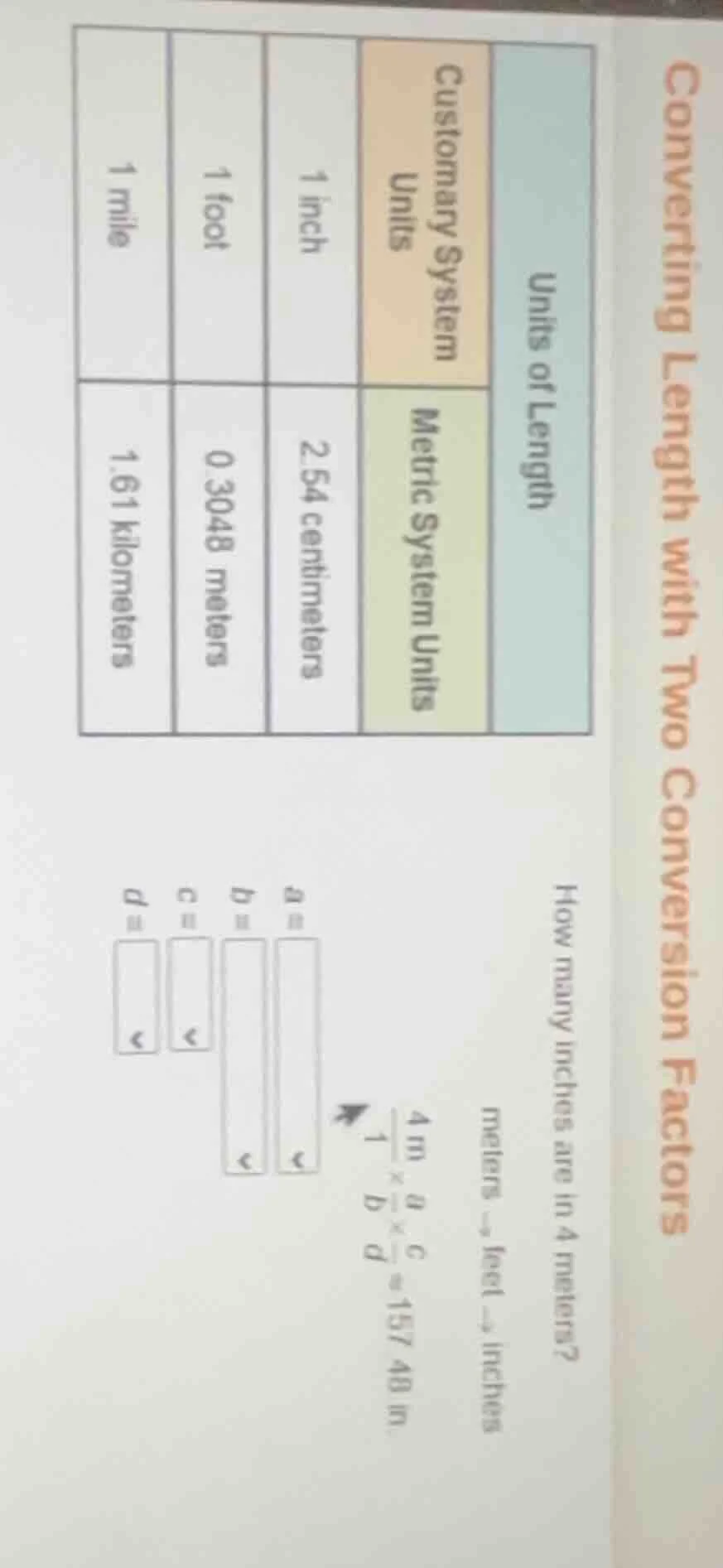 converting length with two conversion factors units of length customary…
