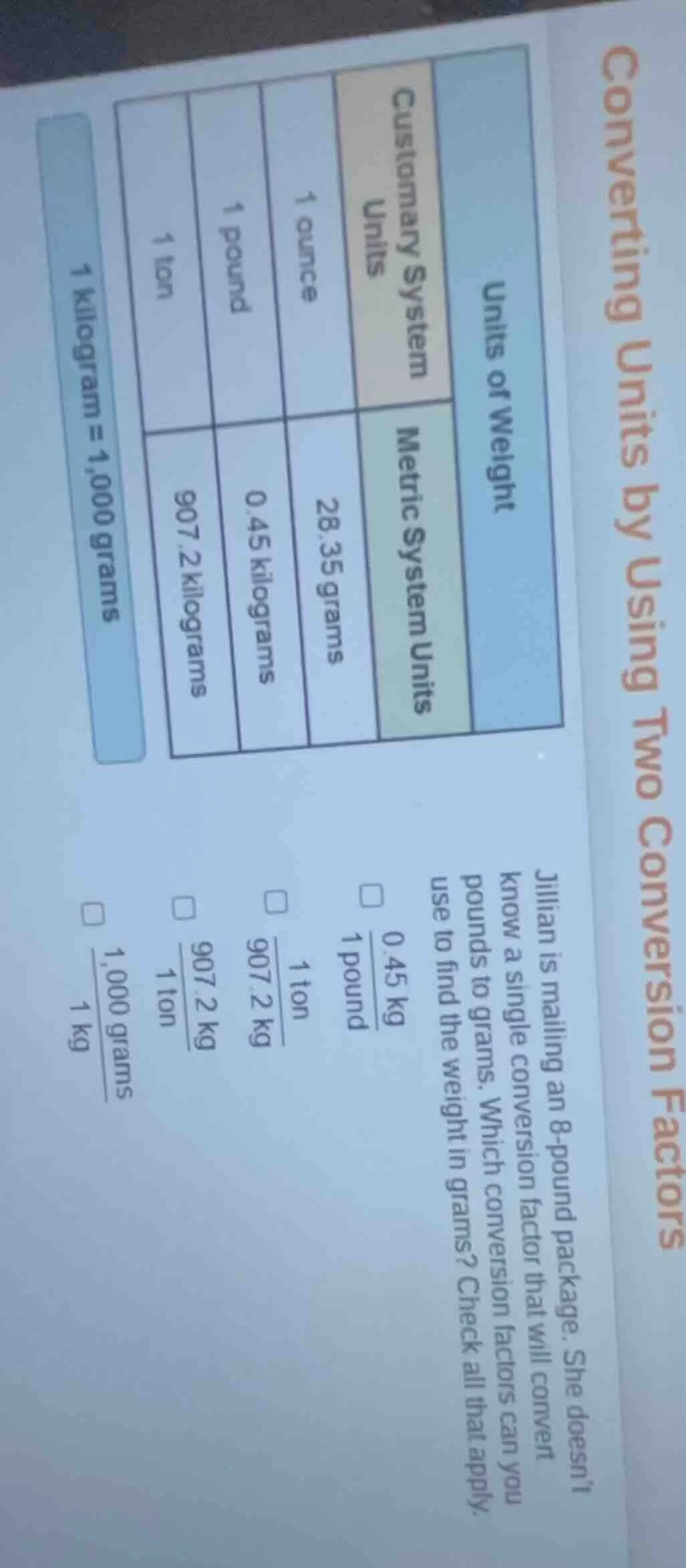 converting units by using two conversion factors units of weight custom…