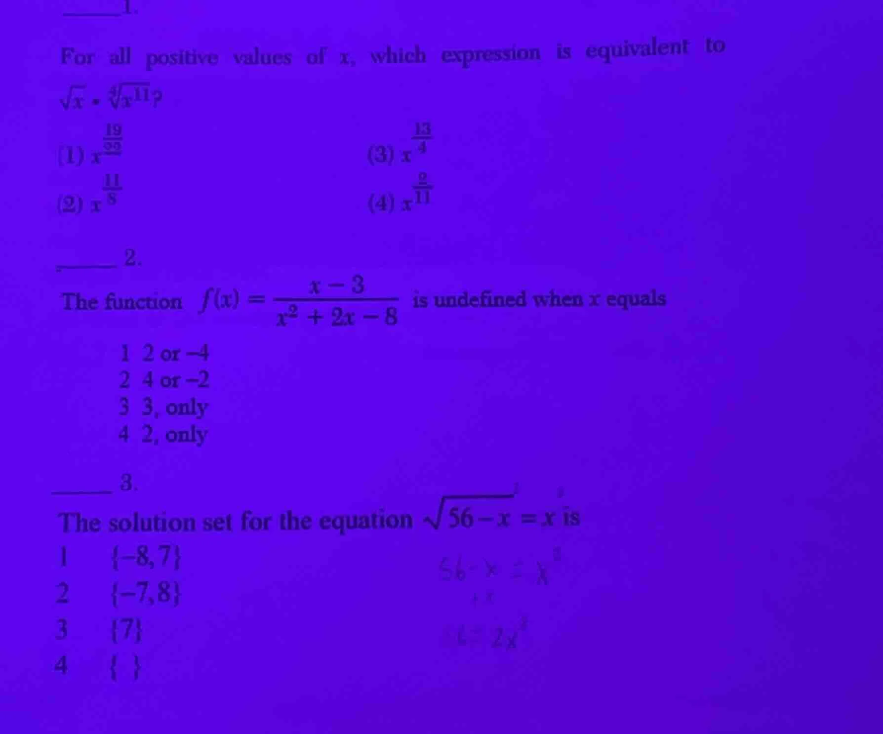 1. for all positive values of x, which expression is equivalent to (sqr…