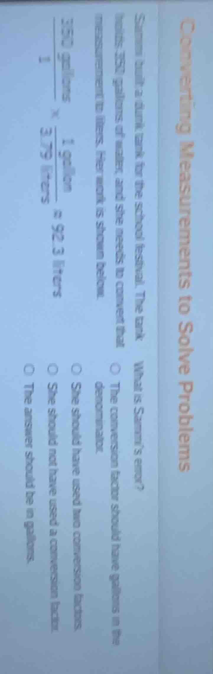 converting measurements to solve problems sammi built a drink tank for …