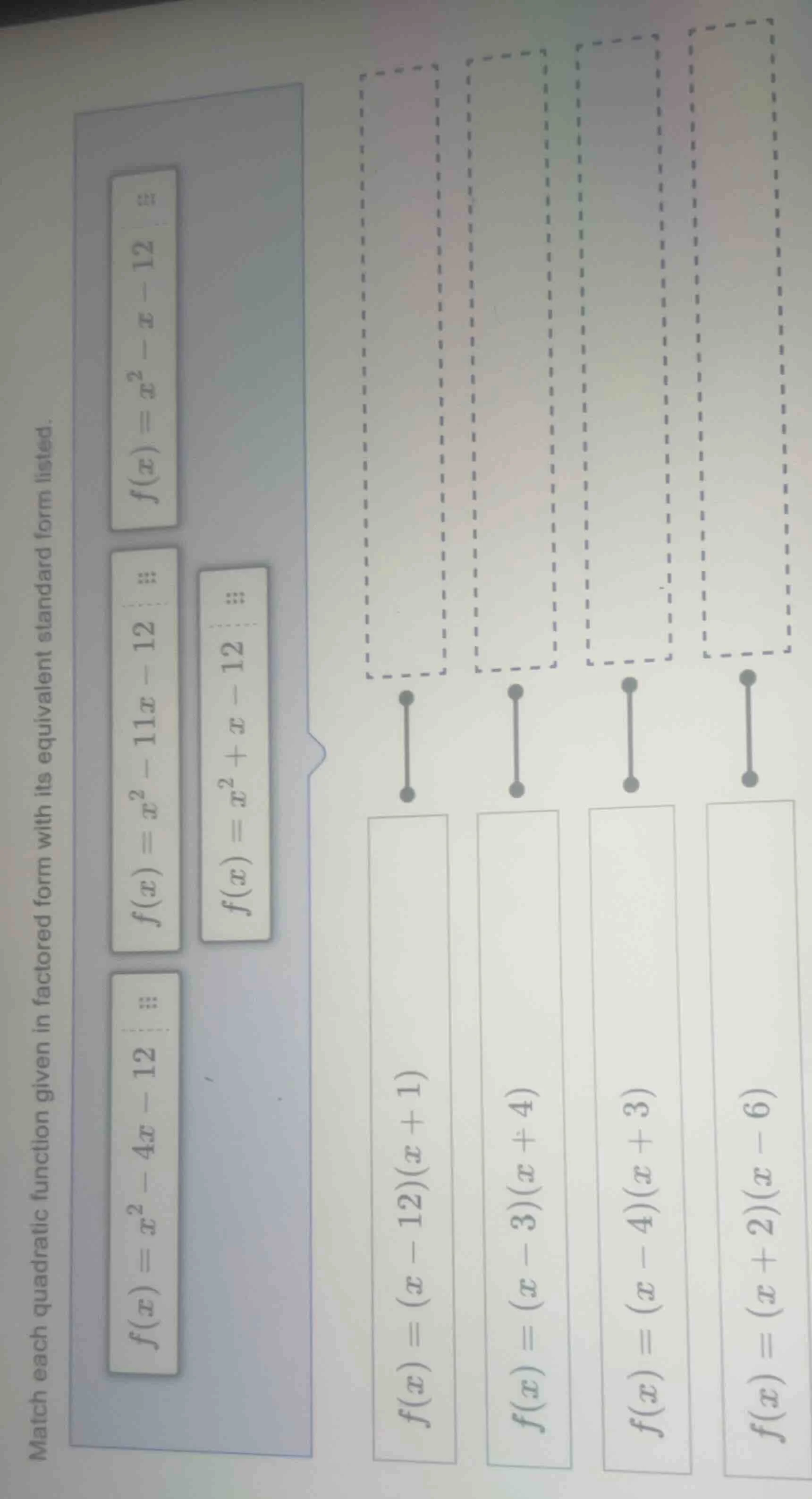match each quadratic function given in factored form with its equivalen…