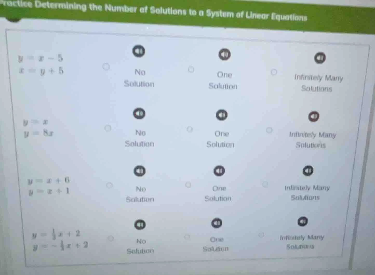 practice determining the number of solutions to a system of linear equa…