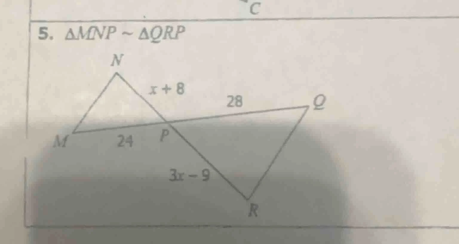 5. $\\triangle mnp \\sim \\triangle qrp$ (the image shows triangle mnp …