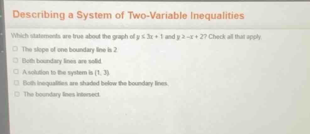 describing a system of two - variable inequalities which statements are…