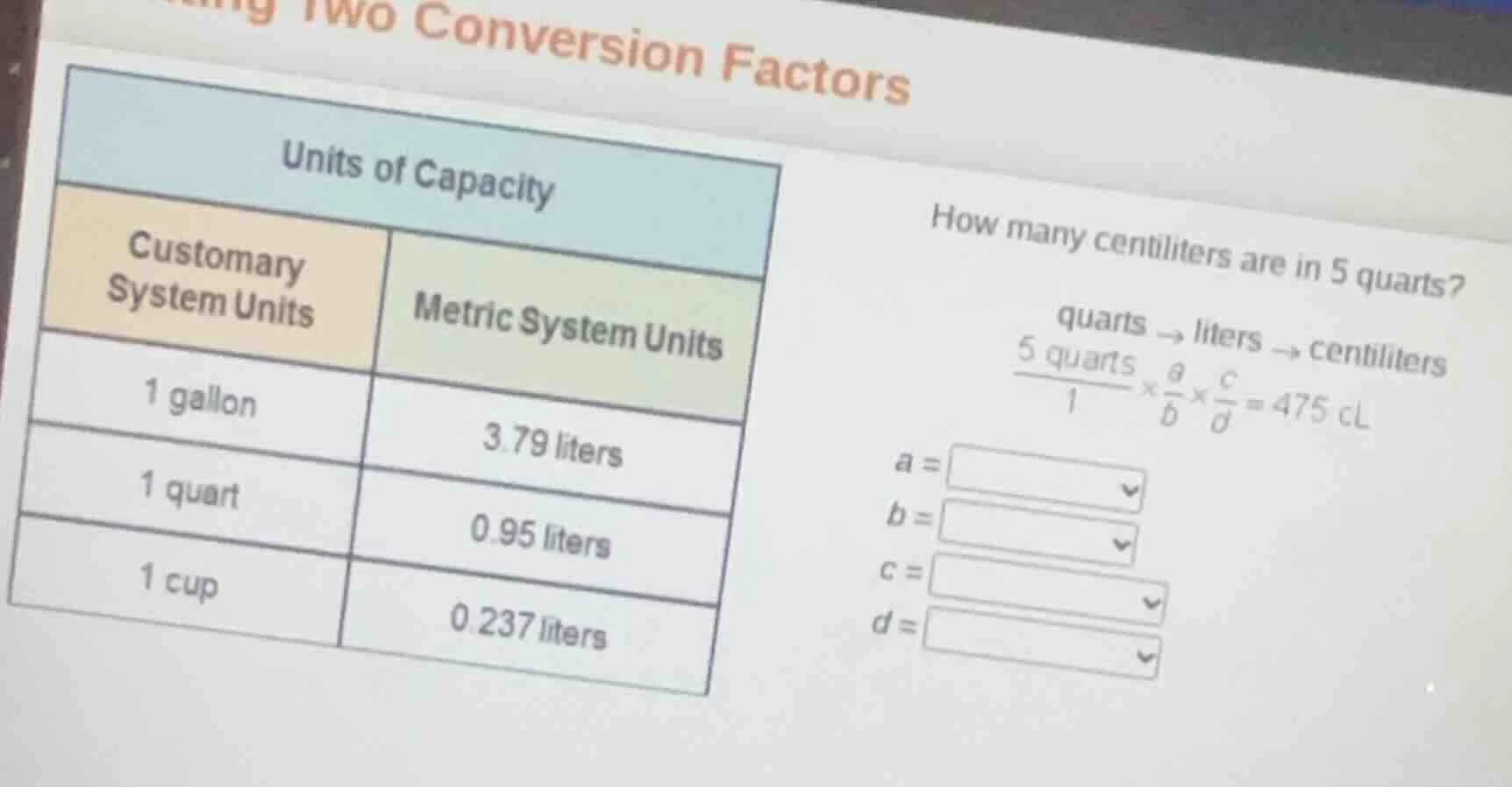 two conversion factors units of capacity customary system units metric …