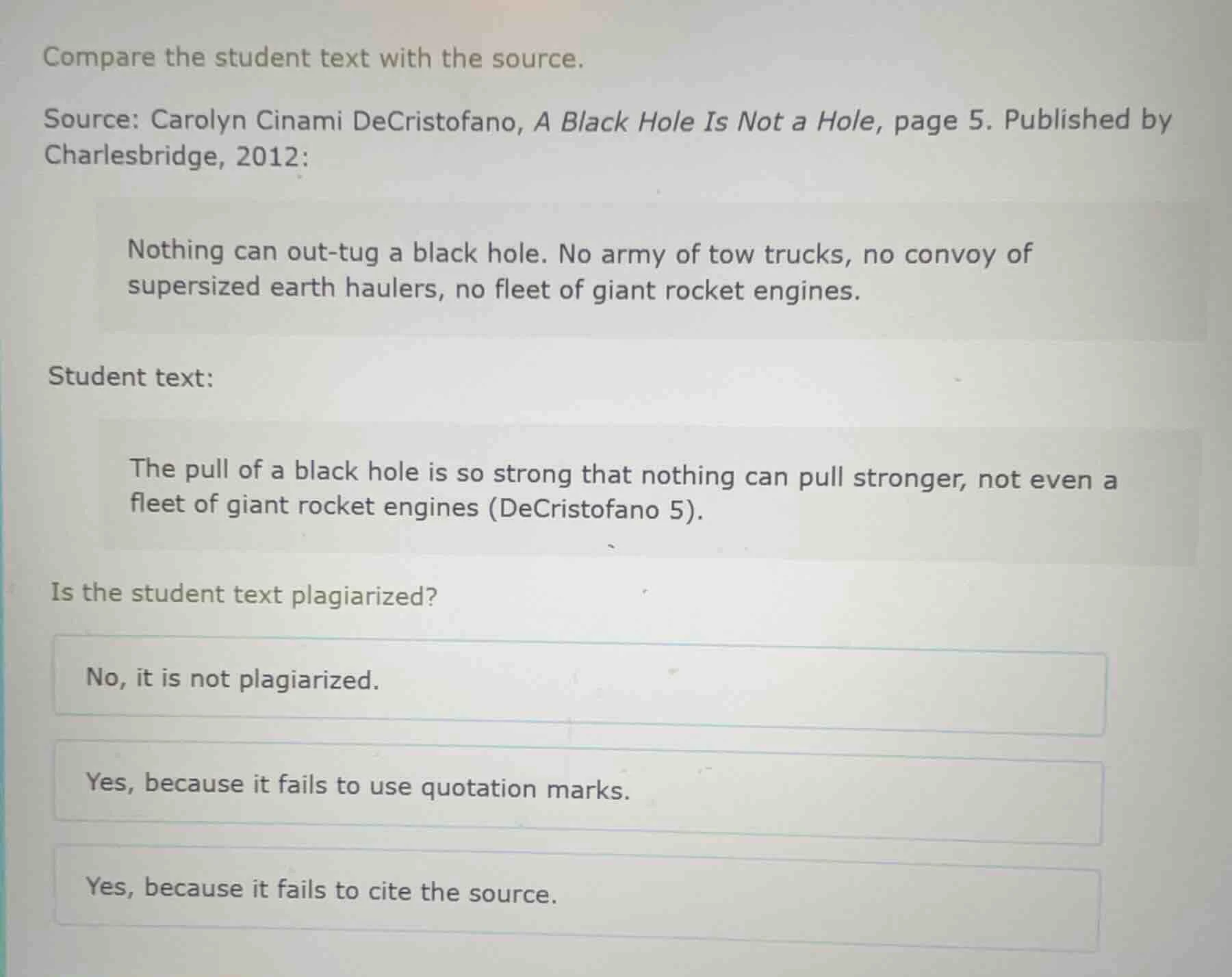 compare the student text with the source. source: carolyn cinami decris…