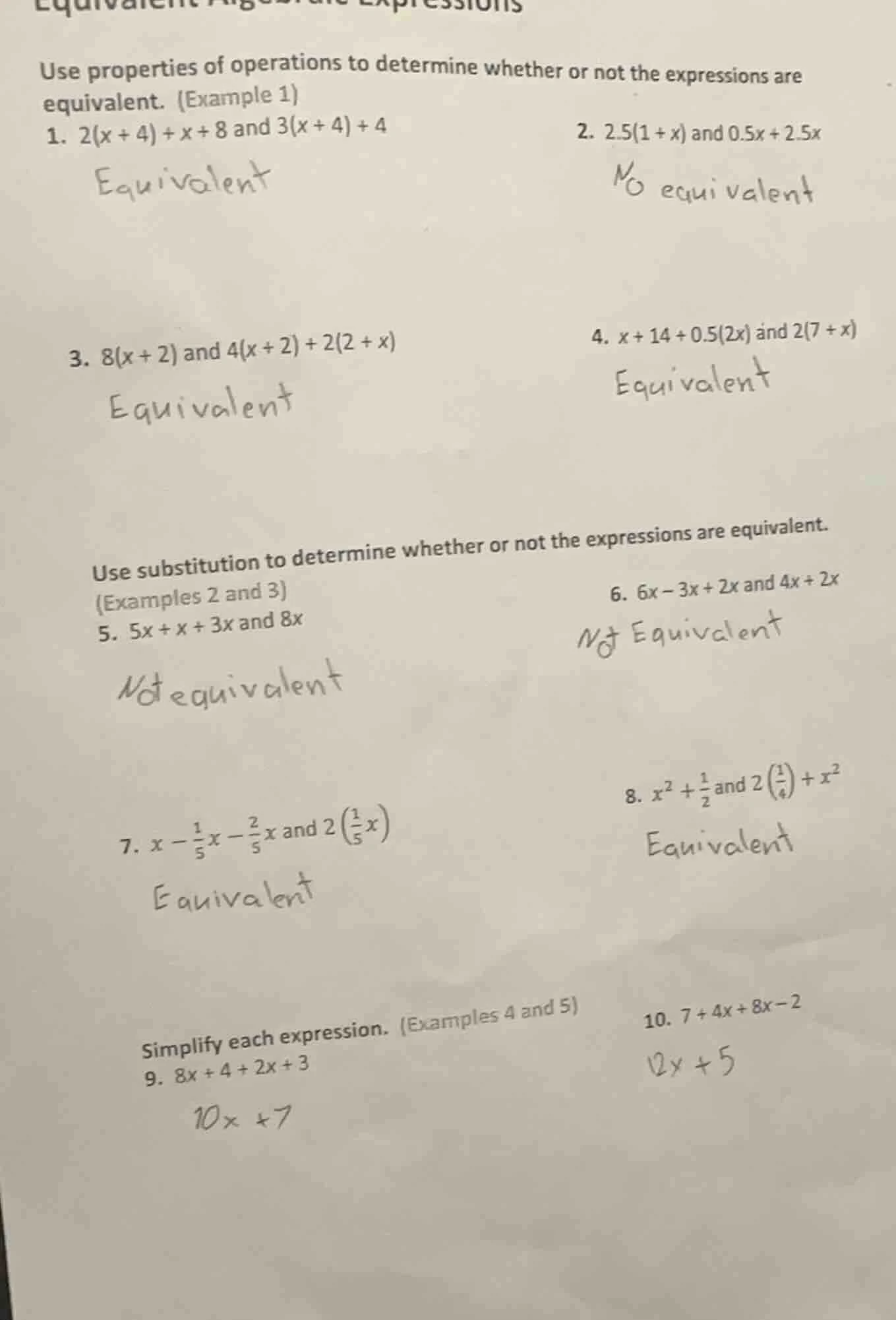 equivalent algebraic expressions use properties of operations to determ…