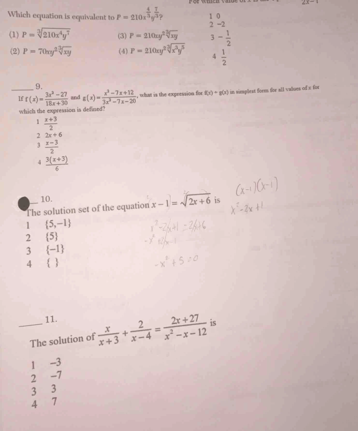 which equation is equivalent to $p = 210x^{\frac{4}{3}}y^{\frac{7}{3}}$…