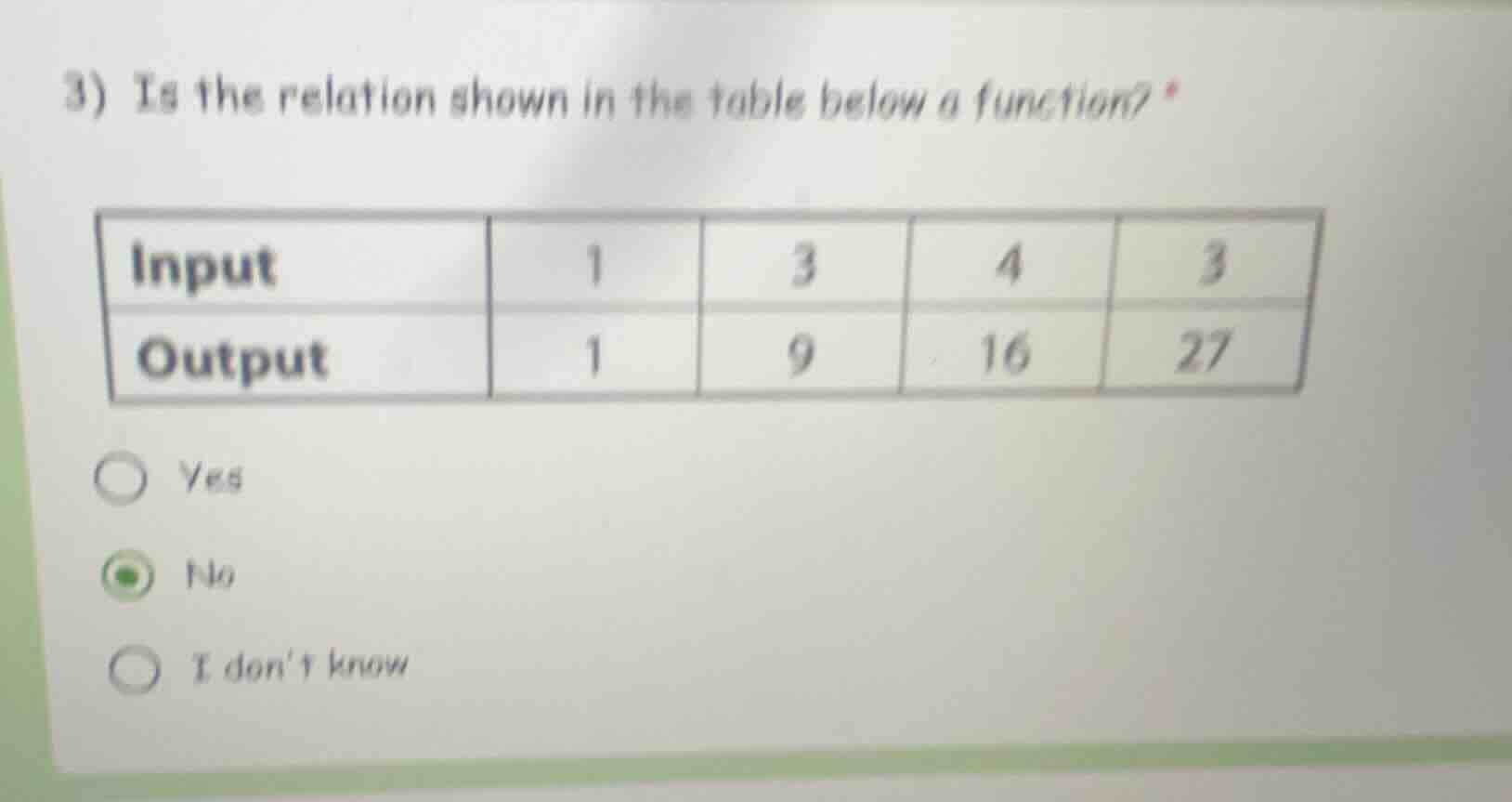 3) is the relation shown in the table below a function? input \t1 \t3 \…
