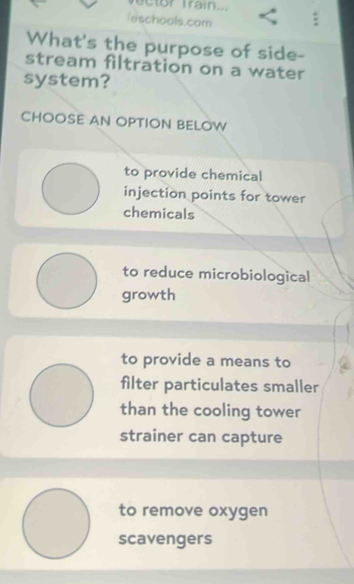 whats the purpose of side - stream filtration on a water system? choose…