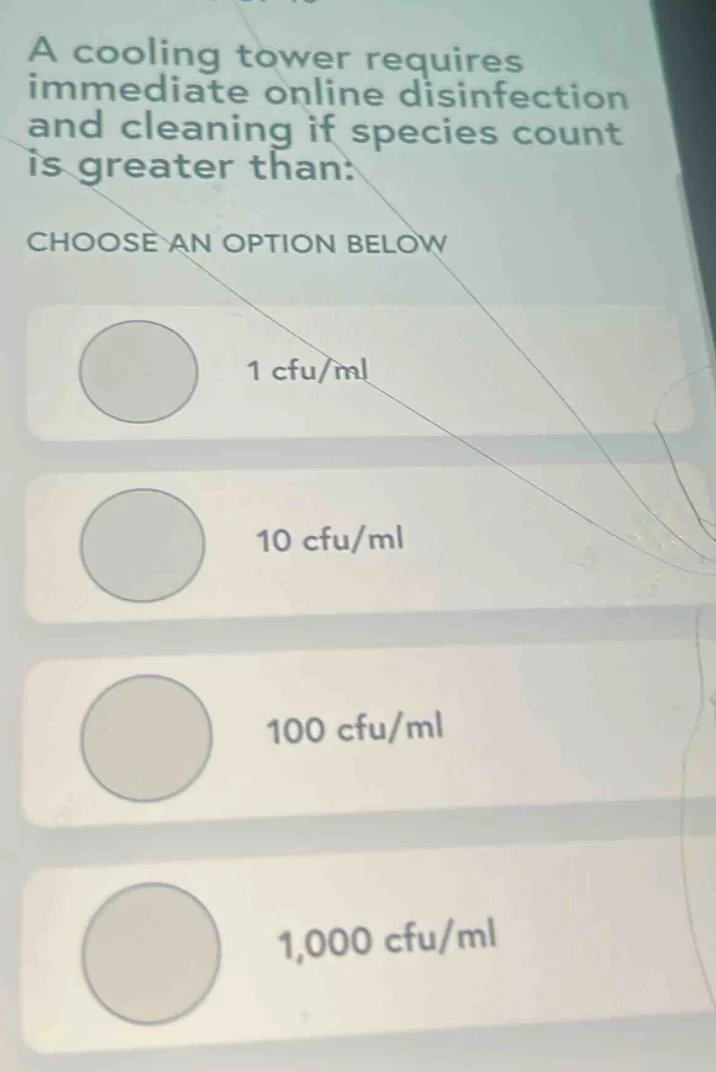 a cooling tower requires immediate online disinfection and cleaning if …