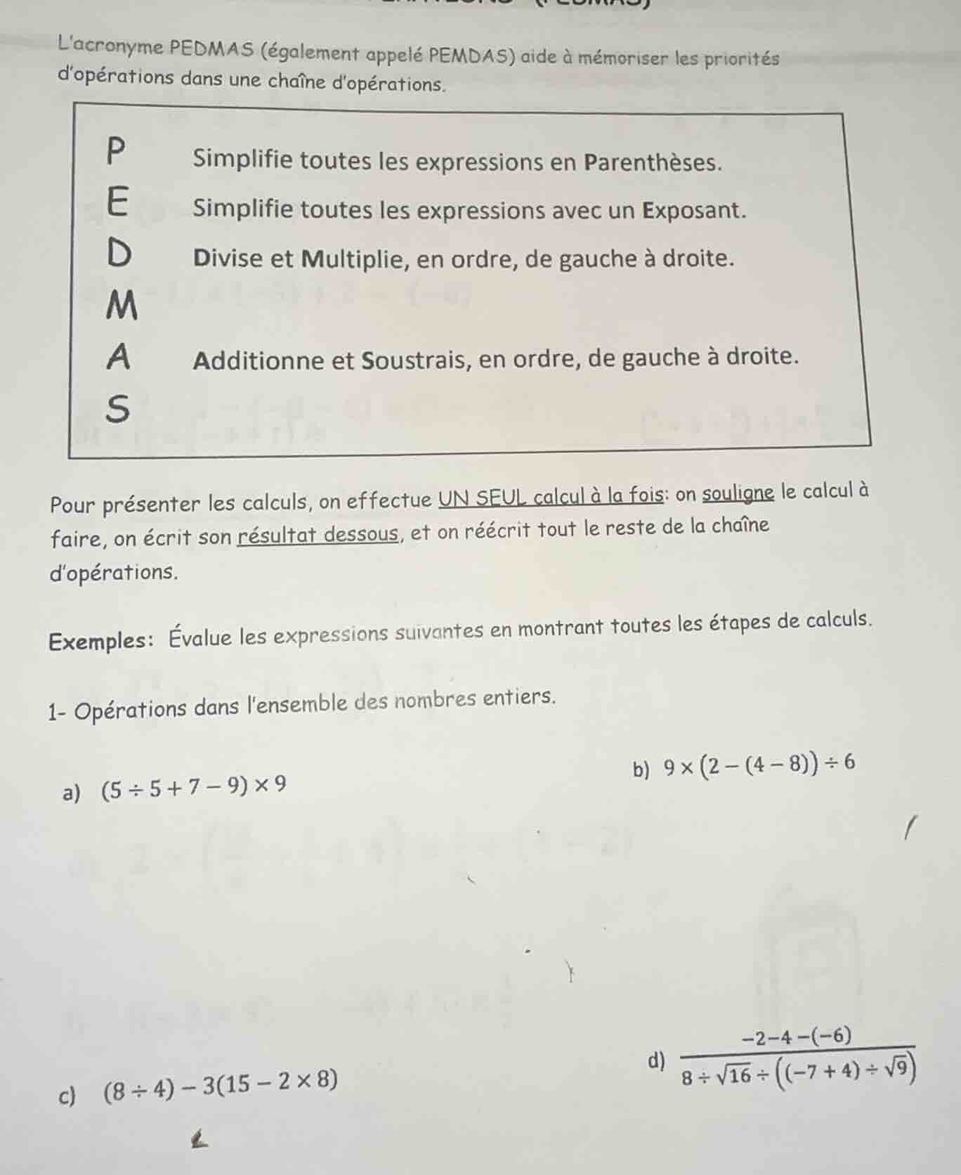 lacronyme pedmas (également appelé pemdas) aide à mémoriser les priorit…