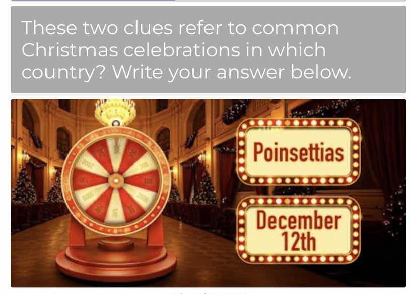 these two clues refer to common christmas celebrations in which country…