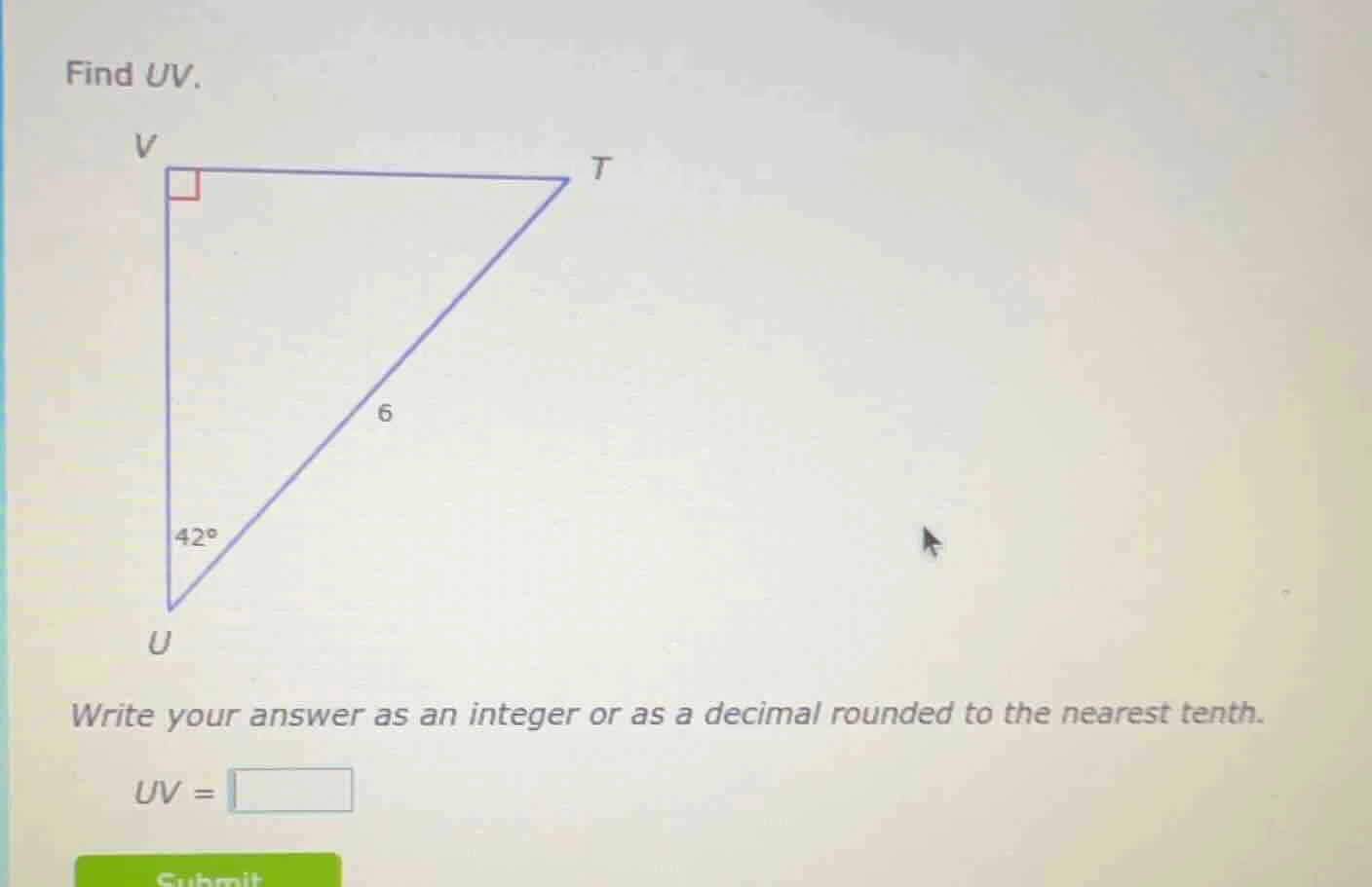 find uv. write your answer as an integer or as a decimal rounded to the…