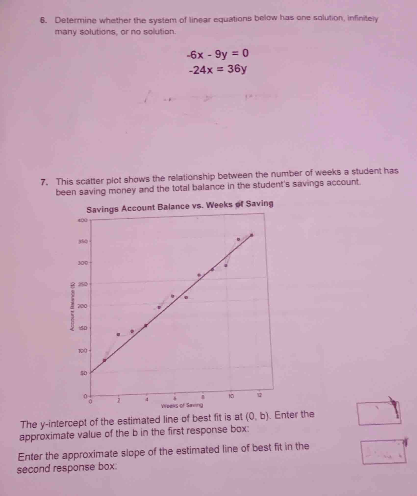 6. determine whether the system of linear equations below has one solut…