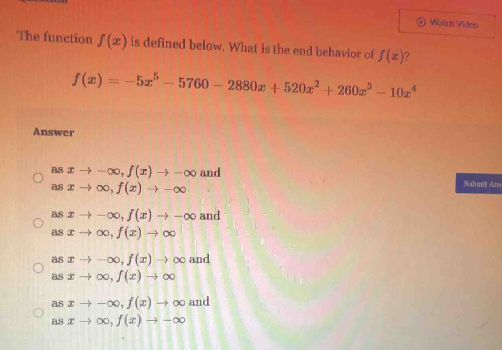 the function $f(x)$ is defined below. what is the end behavior of $f(x)…