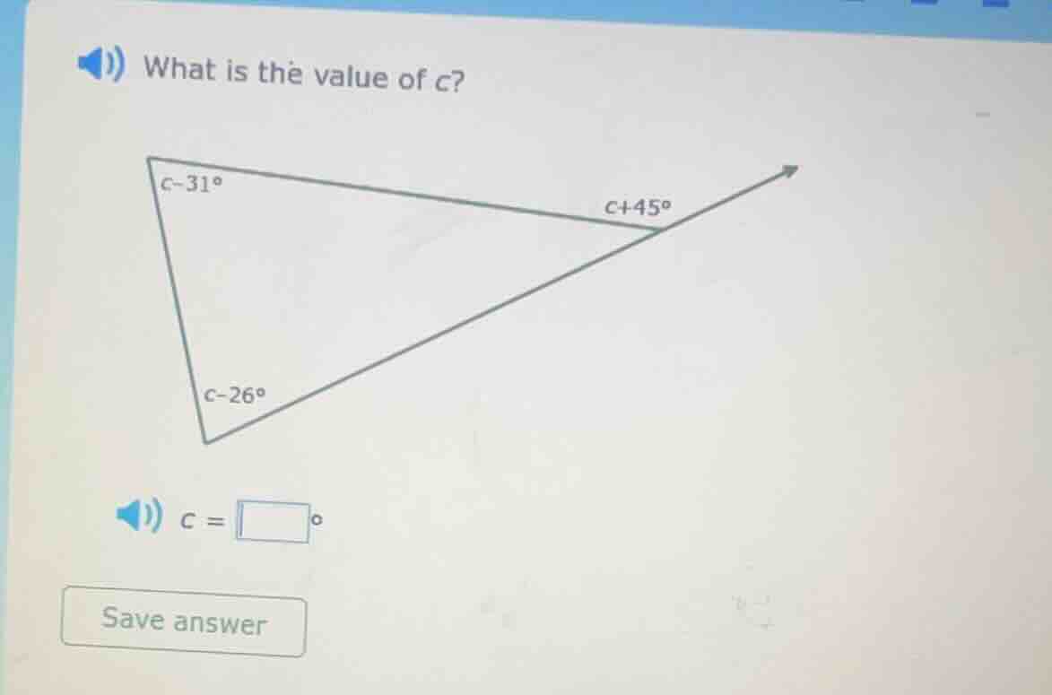 what is the value of c? c = \\square^\\circ save answer