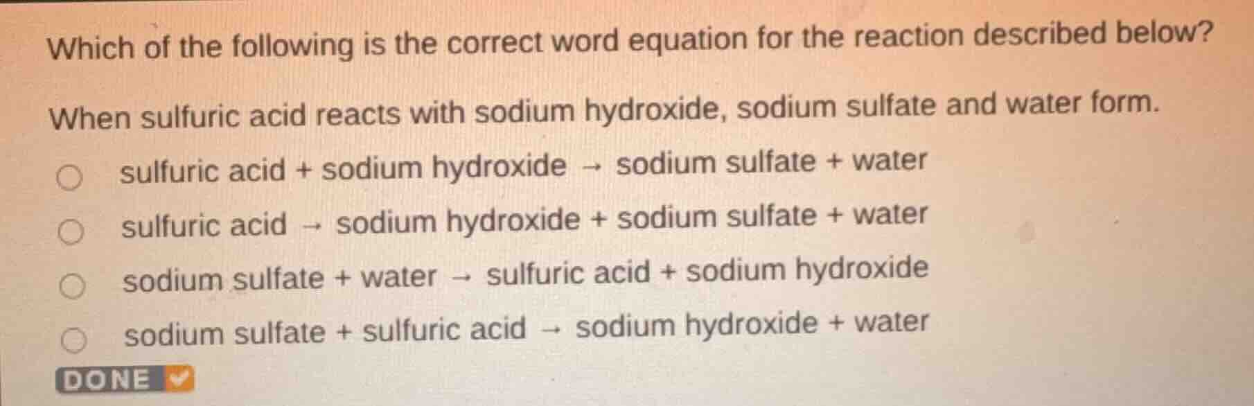 which of the following is the correct word equation for the reaction de…