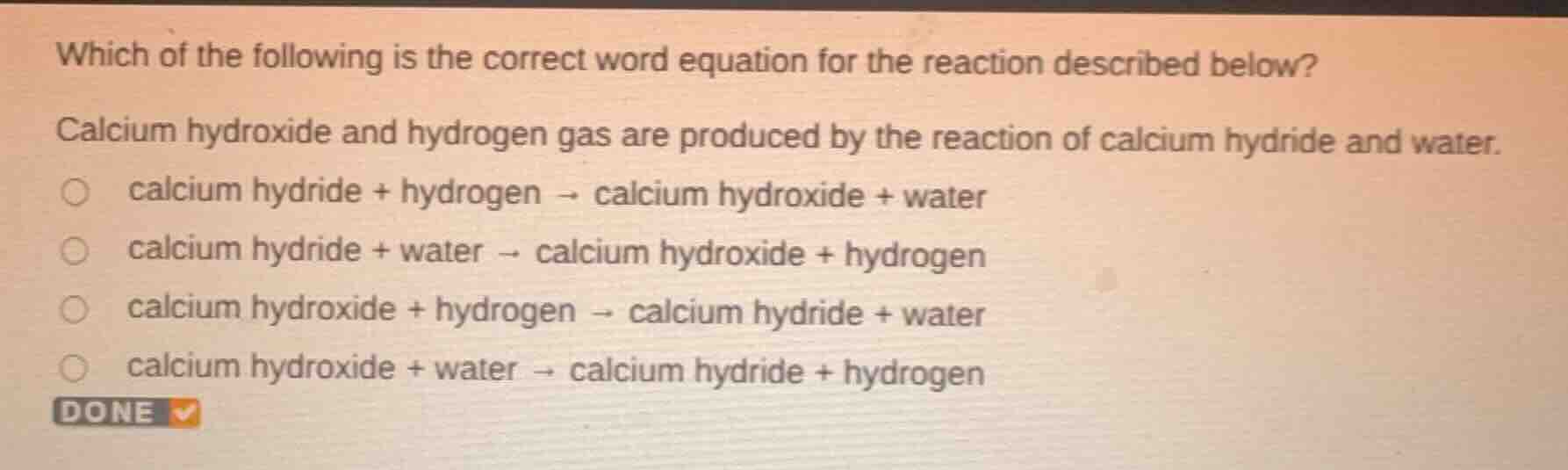 which of the following is the correct word equation for the reaction de…