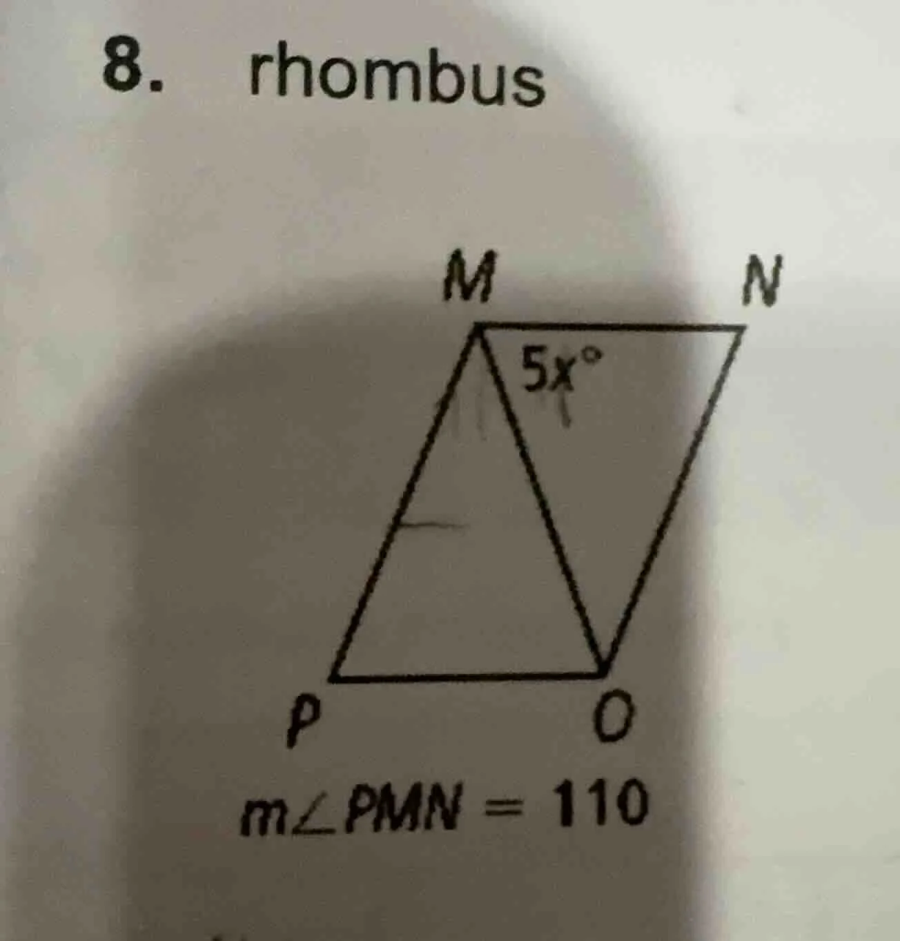 8. rhombus m∠pmn = 110